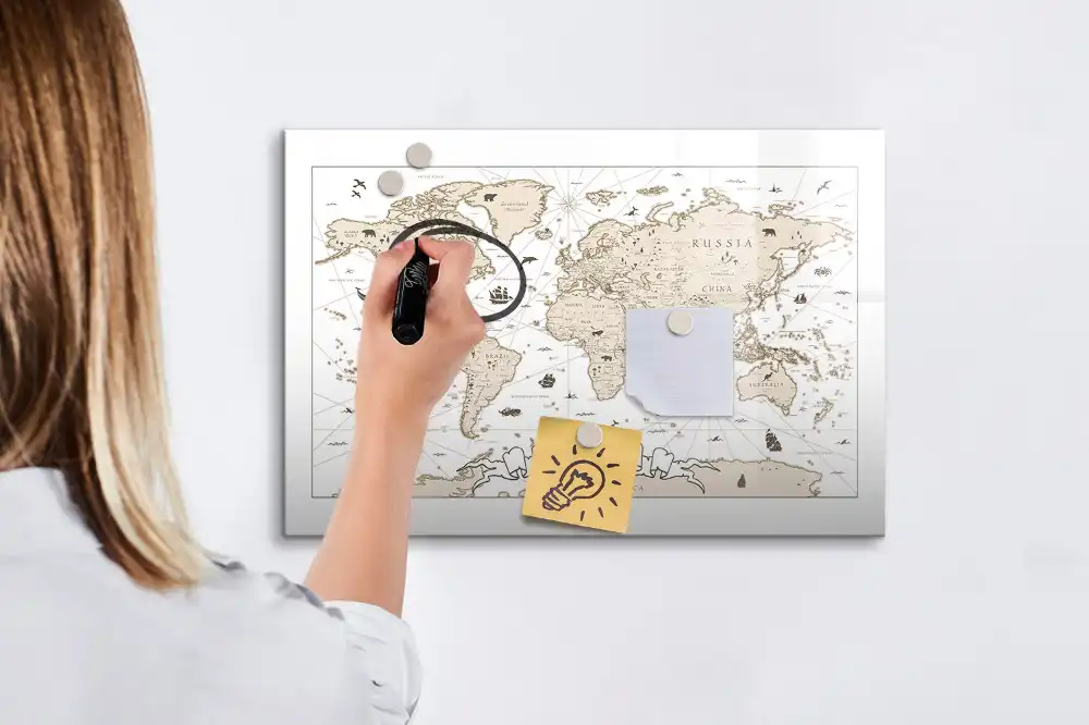 Tablica magnetyczna do pisania zabytkowa mapa świata vintage