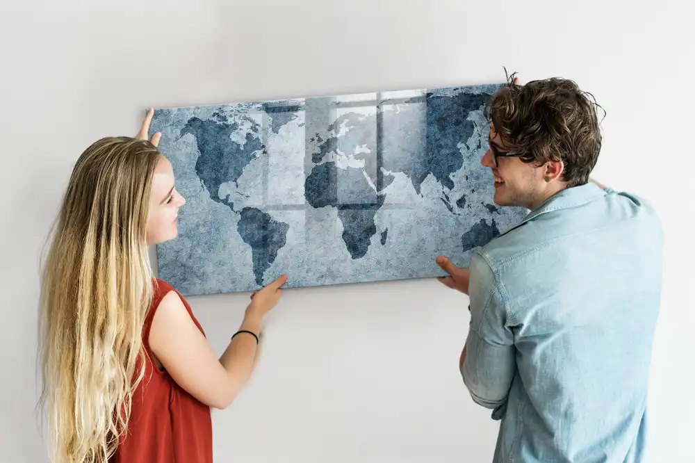 Tablica magnetyczna do pisania namalowana mapa świata na płótnie