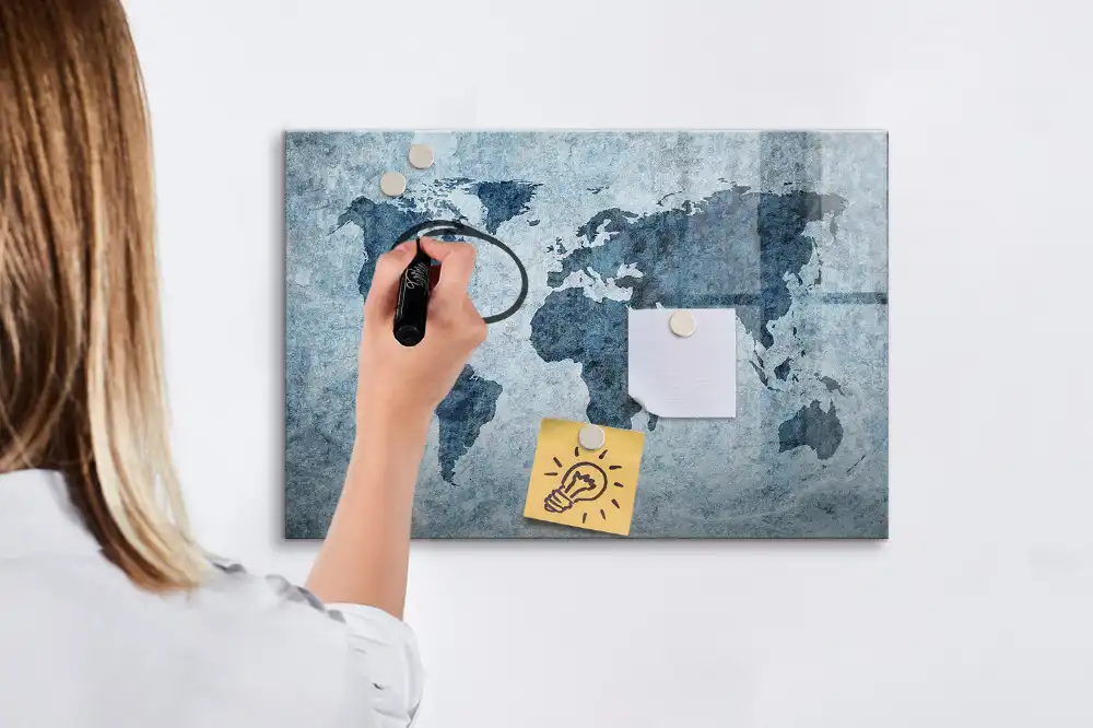 Tablica magnetyczna do pisania namalowana mapa świata na płótnie