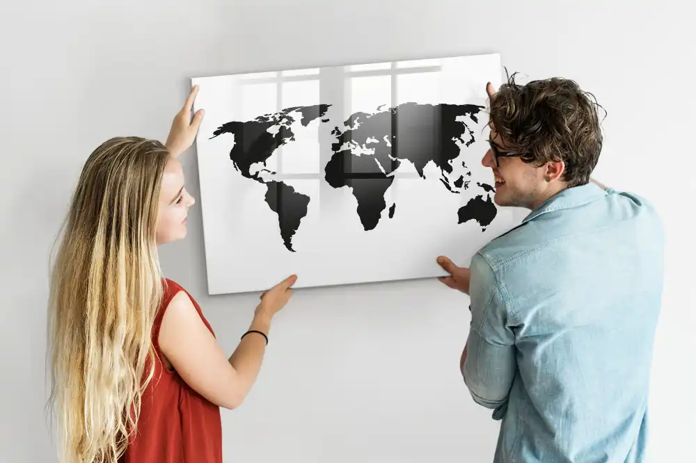 Tablica suchościeralna magnetyczna czarna mapa świata