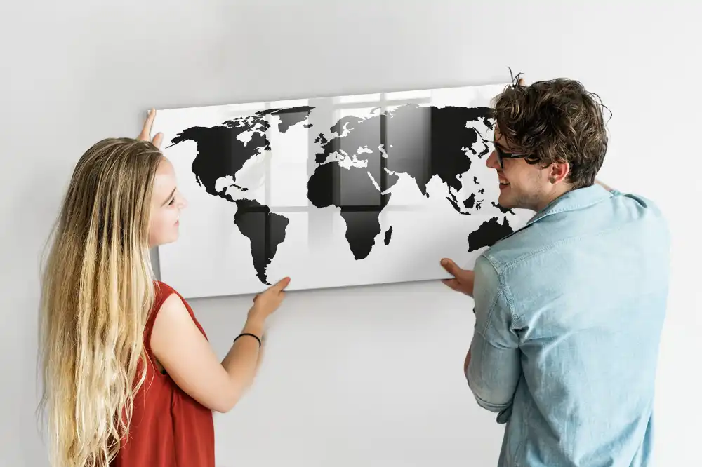 Tablica suchościeralna magnetyczna czarna mapa świata