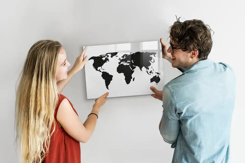 Tablica suchościeralna magnetyczna czarna mapa świata