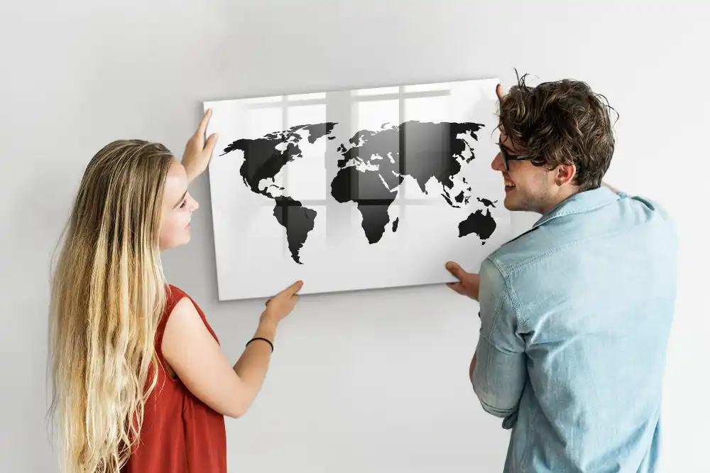 Tablica suchościeralna magnetyczna czarna mapa świata