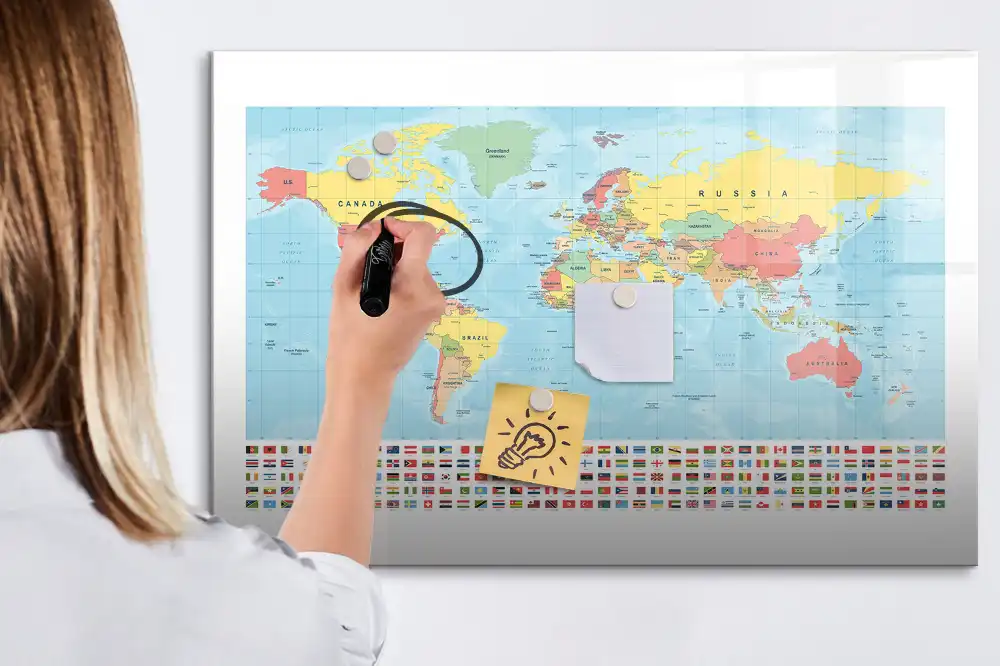 Tablica suchościeralna magnetyczna geograficzny atlas świata