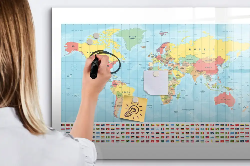 Tablica suchościeralna magnetyczna geograficzny atlas świata