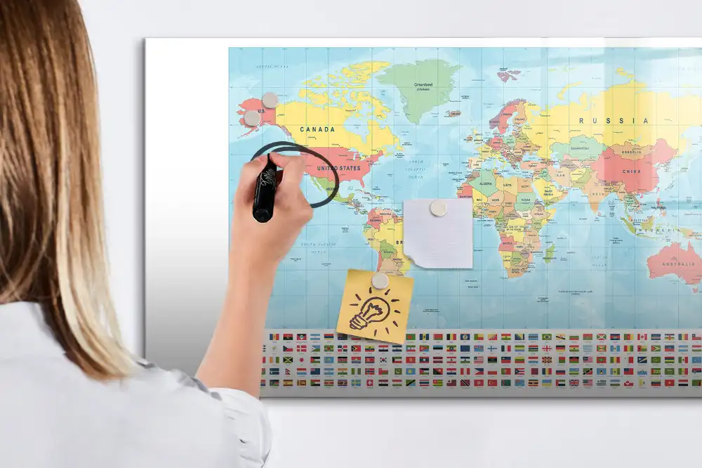 Tablica suchościeralna magnetyczna geograficzny atlas świata