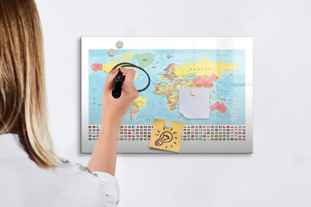 Tablica suchościeralna magnetyczna geograficzny atlas świata