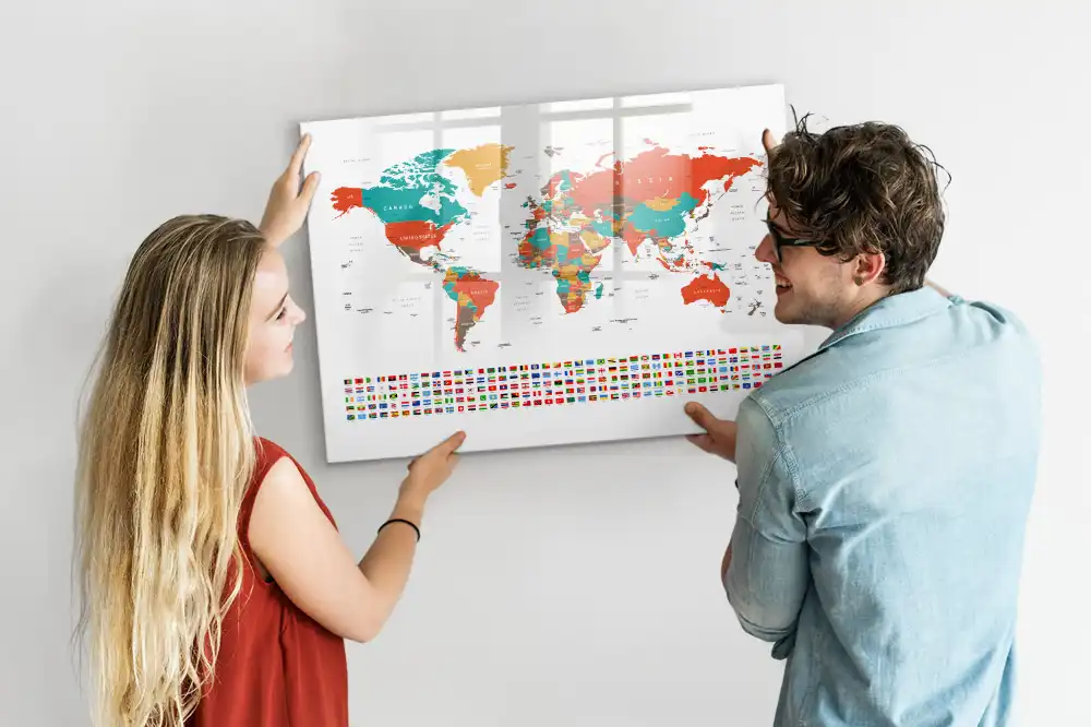 Tablica magnetyczna do pisania wielobarwna mapa świata