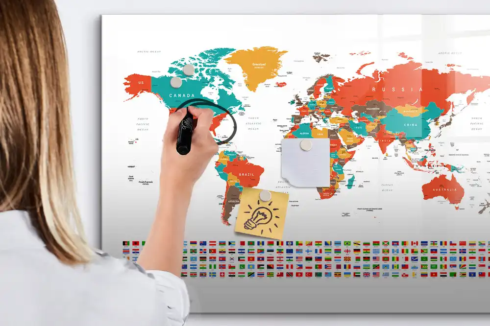 Tablica magnetyczna do pisania wielobarwna mapa świata
