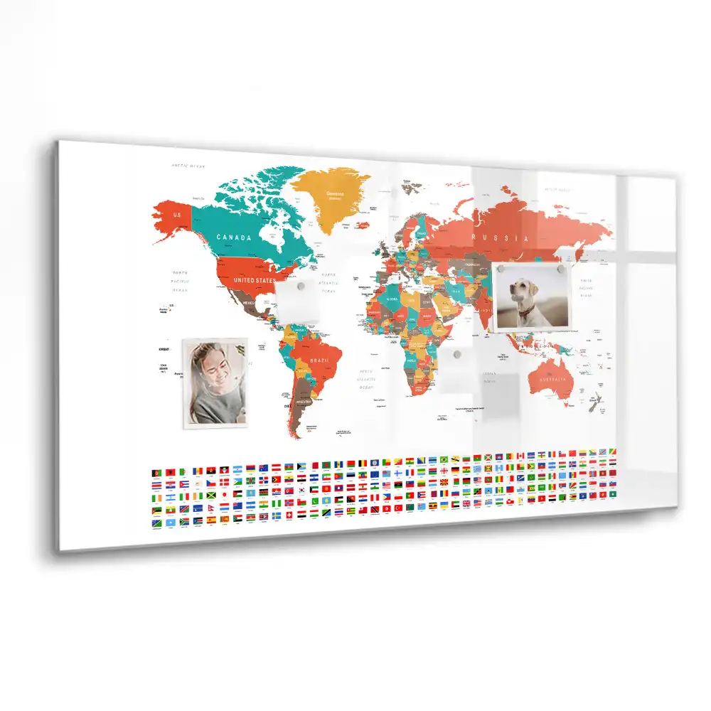 Tablica magnetyczna do pisania wielobarwna mapa świata