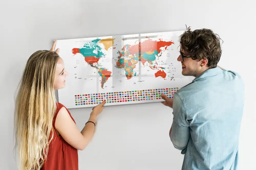 Tablica magnetyczna do pisania wielobarwna mapa świata