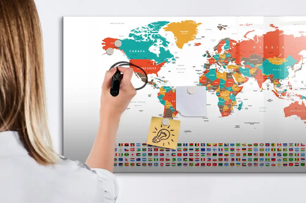 Tablica magnetyczna do pisania wielobarwna mapa świata