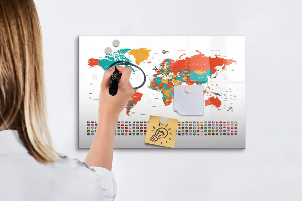 Tablica magnetyczna do pisania wielobarwna mapa świata