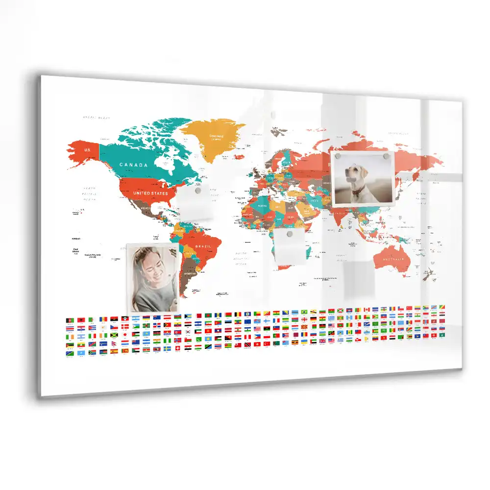 Tablica magnetyczna do pisania wielobarwna mapa świata