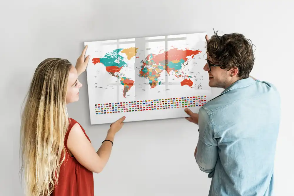 Tablica magnetyczna do pisania wielobarwna mapa świata