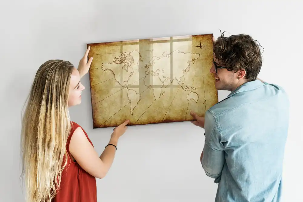Tablica magnetyczna z pisakiem postarzana mapa świata
