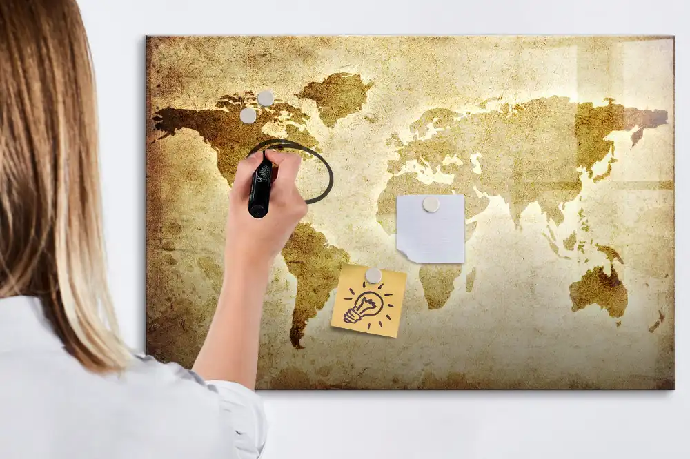 Tablica suchościeralna magnetyczna zabytkowa mapa świata