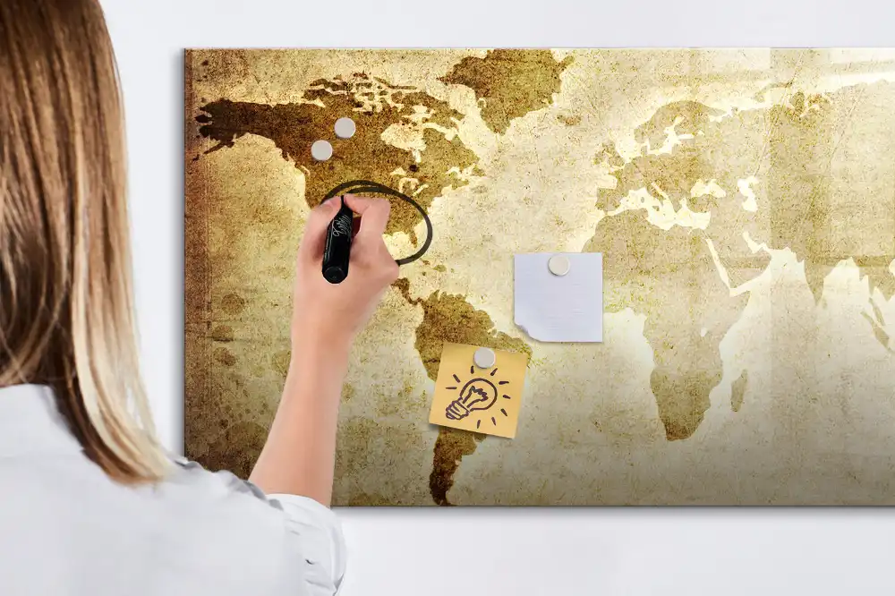 Tablica suchościeralna magnetyczna zabytkowa mapa świata