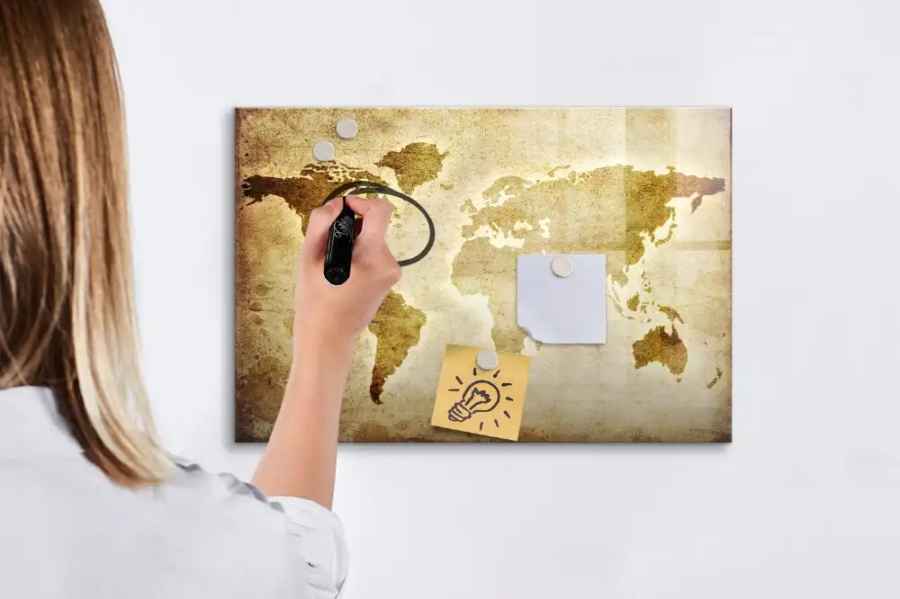 Tablica suchościeralna magnetyczna zabytkowa mapa świata