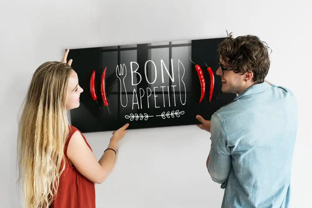 Szklana tablica magnetyczna napis bon appetit