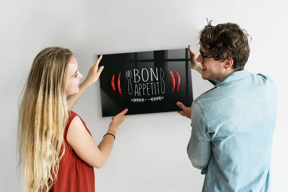 Szklana tablica magnetyczna napis bon appetit