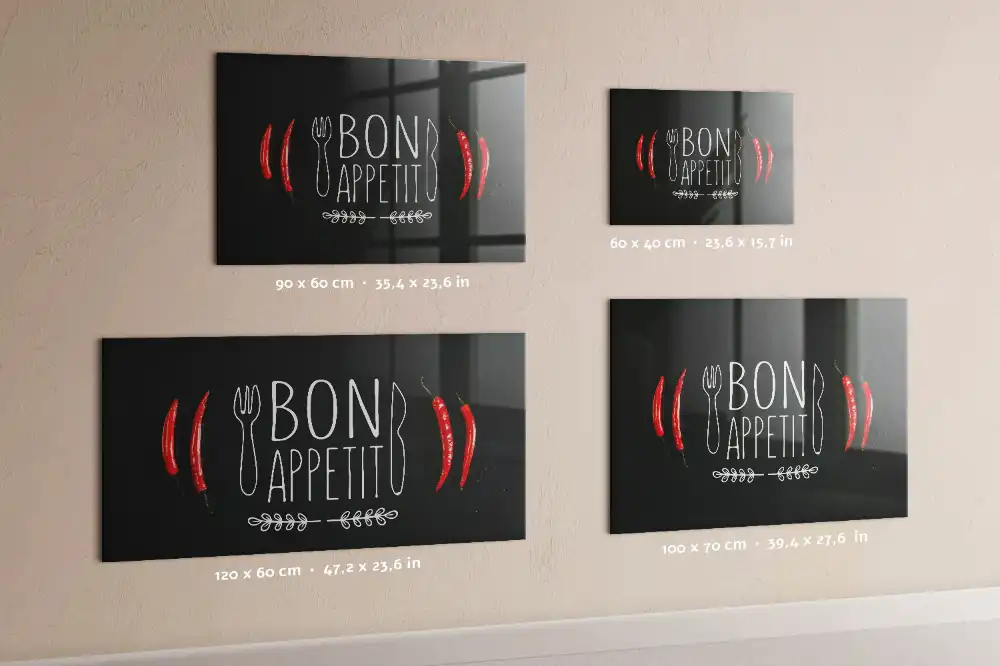 Szklana tablica magnetyczna napis bon appetit