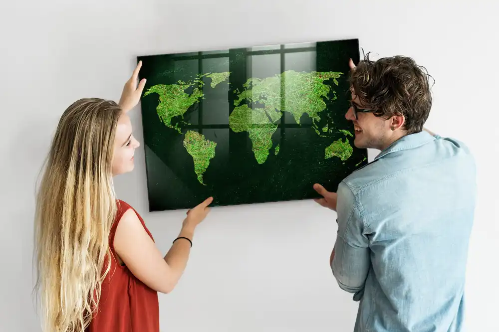 Tablica magnetyczna na ścianę zielona mapa świata
