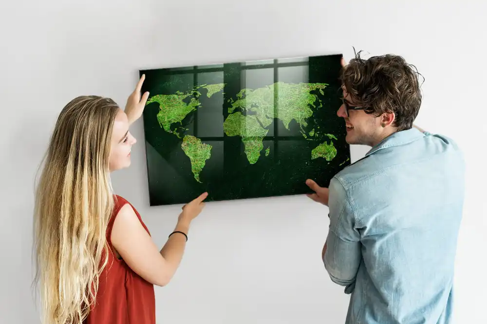 Tablica magnetyczna na ścianę zielona mapa świata