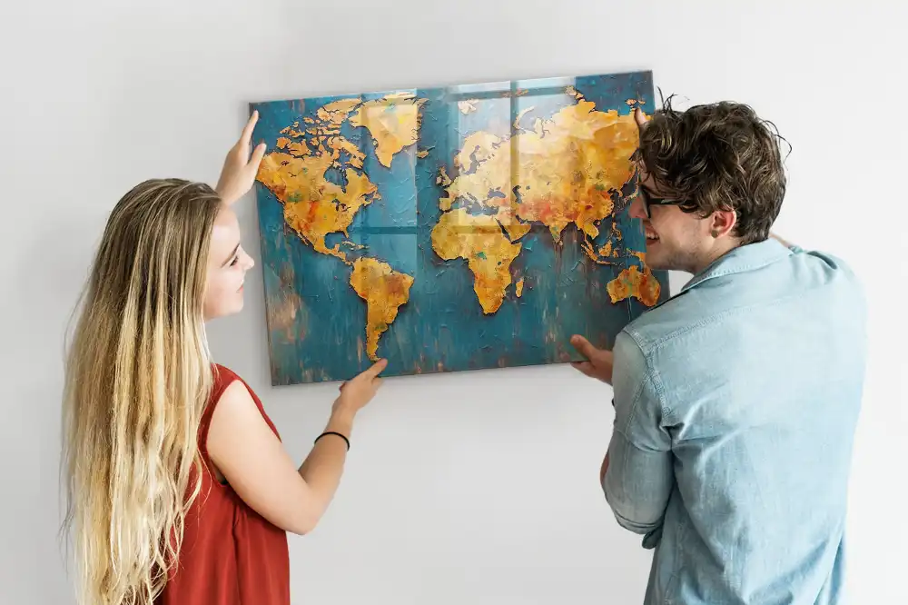 Szklana tablica magnetyczna ozdobna mapa świata