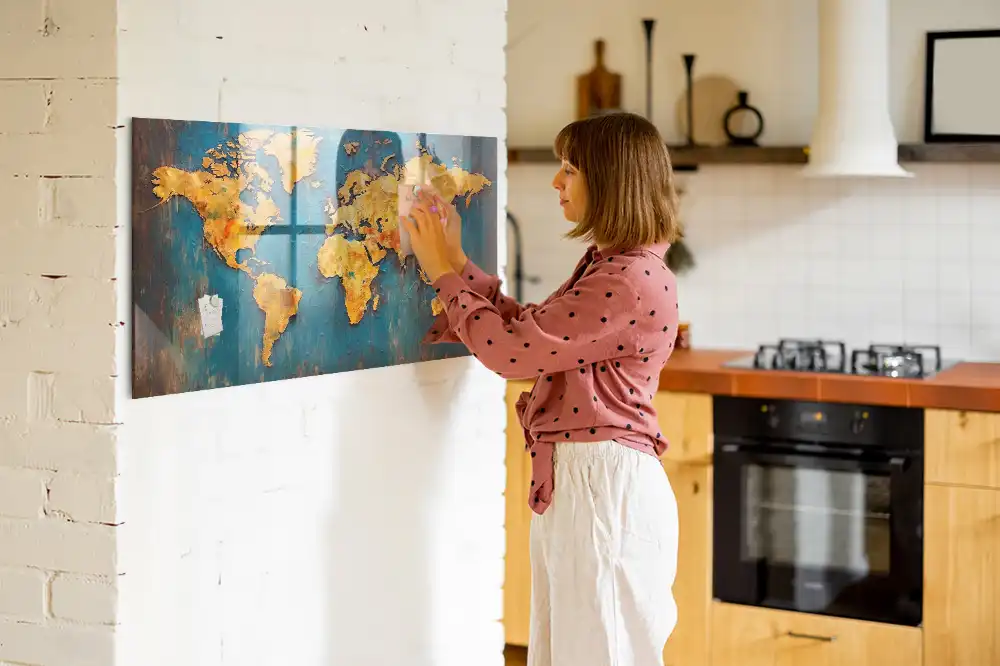 Szklana tablica magnetyczna ozdobna mapa świata
