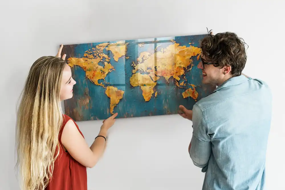 Szklana tablica magnetyczna ozdobna mapa świata