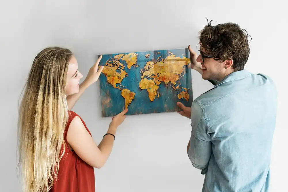Szklana tablica magnetyczna ozdobna mapa świata