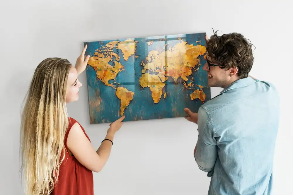 Szklana tablica magnetyczna ozdobna mapa świata