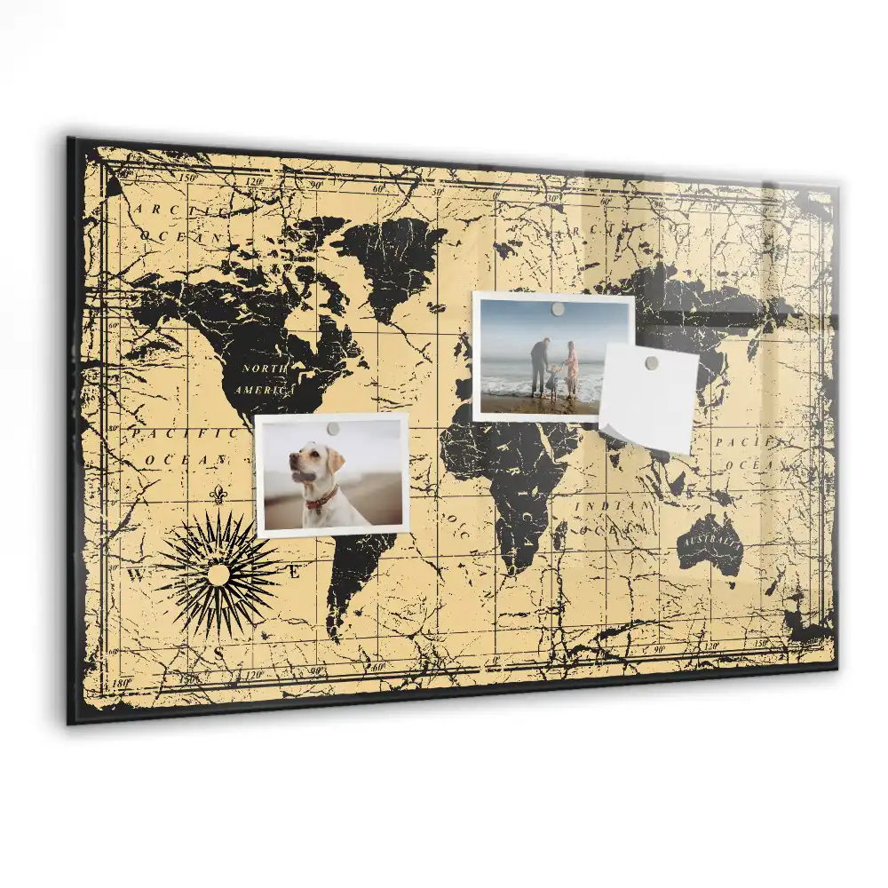 Szklana tablica magnetyczna retro mapa świata