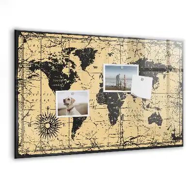 Szklana tablica magnetyczna retro mapa świata