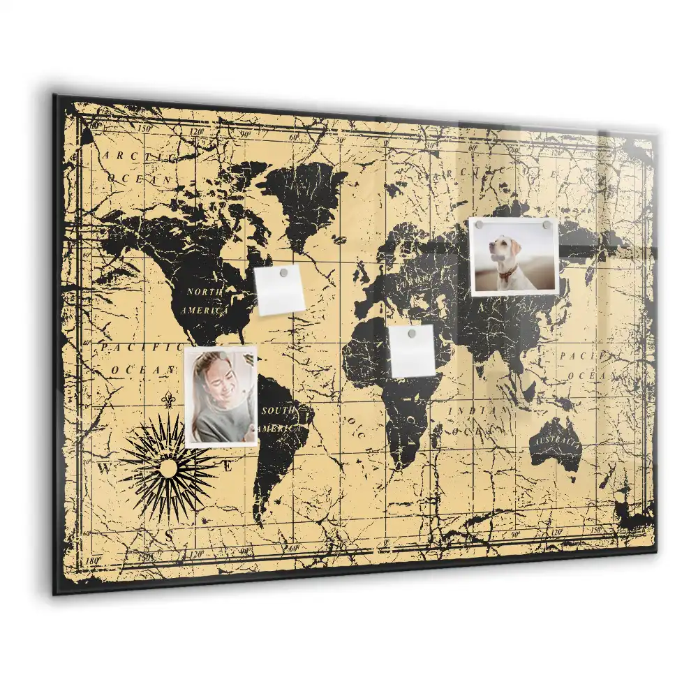 Szklana tablica magnetyczna retro mapa świata