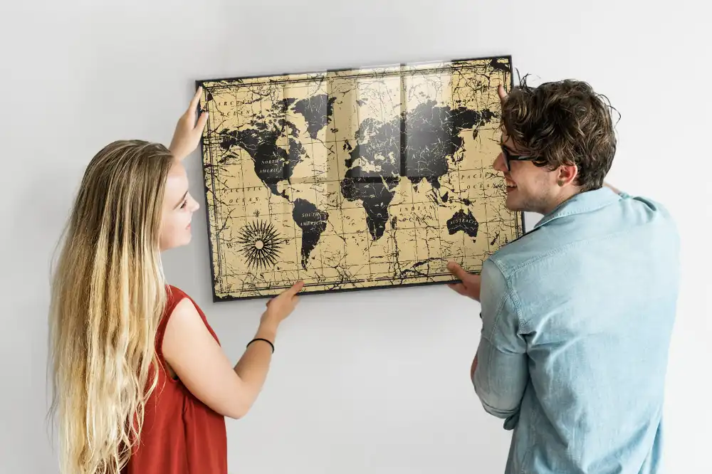 Szklana tablica magnetyczna retro mapa świata