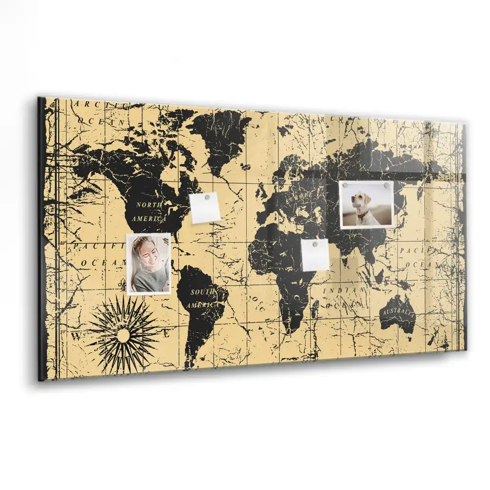 Szklana tablica magnetyczna retro mapa świata