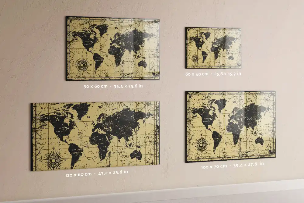 Szklana tablica magnetyczna retro mapa świata
