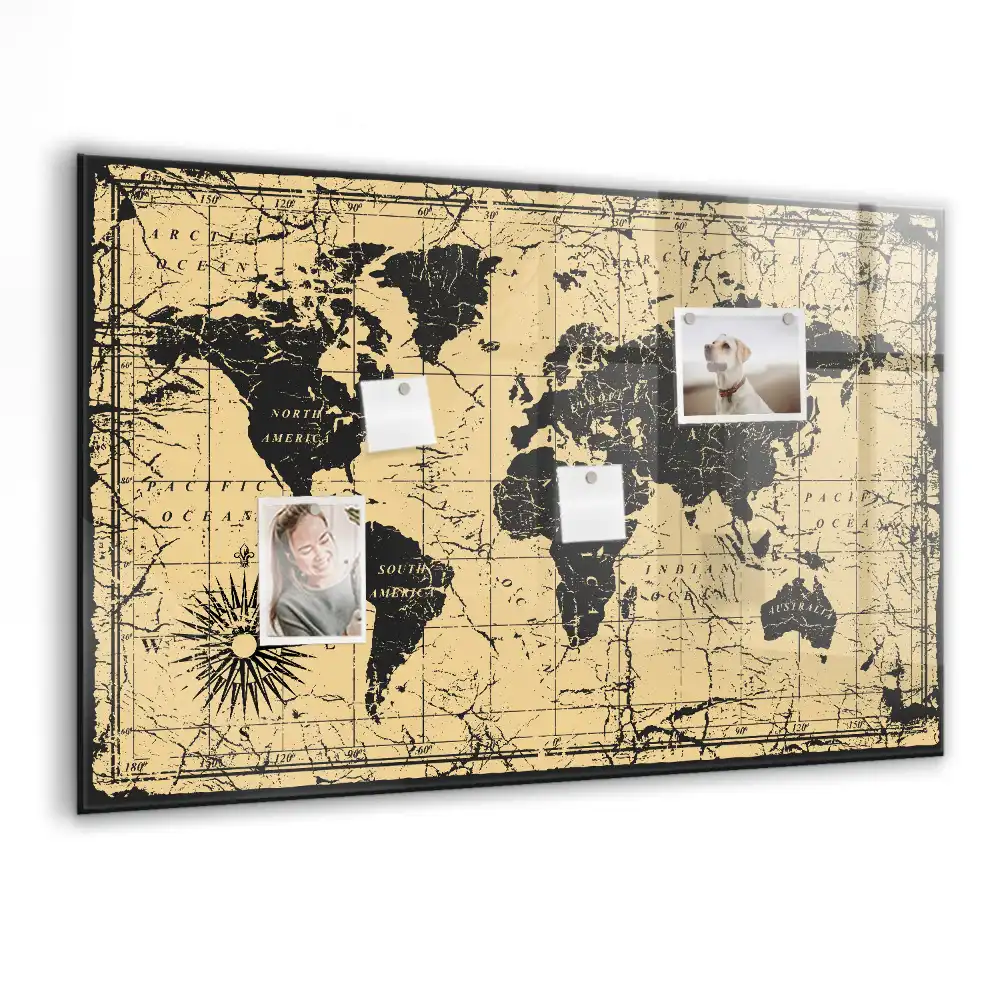 Szklana tablica magnetyczna retro mapa świata