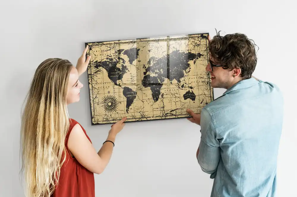 Szklana tablica magnetyczna retro mapa świata