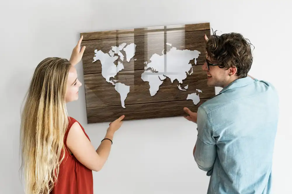 Szklana tablica magnetyczna drewniana mapa świata