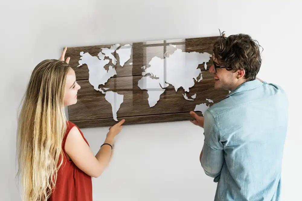 Szklana tablica magnetyczna drewniana mapa świata
