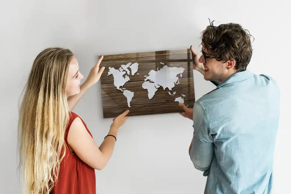 Szklana tablica magnetyczna drewniana mapa świata