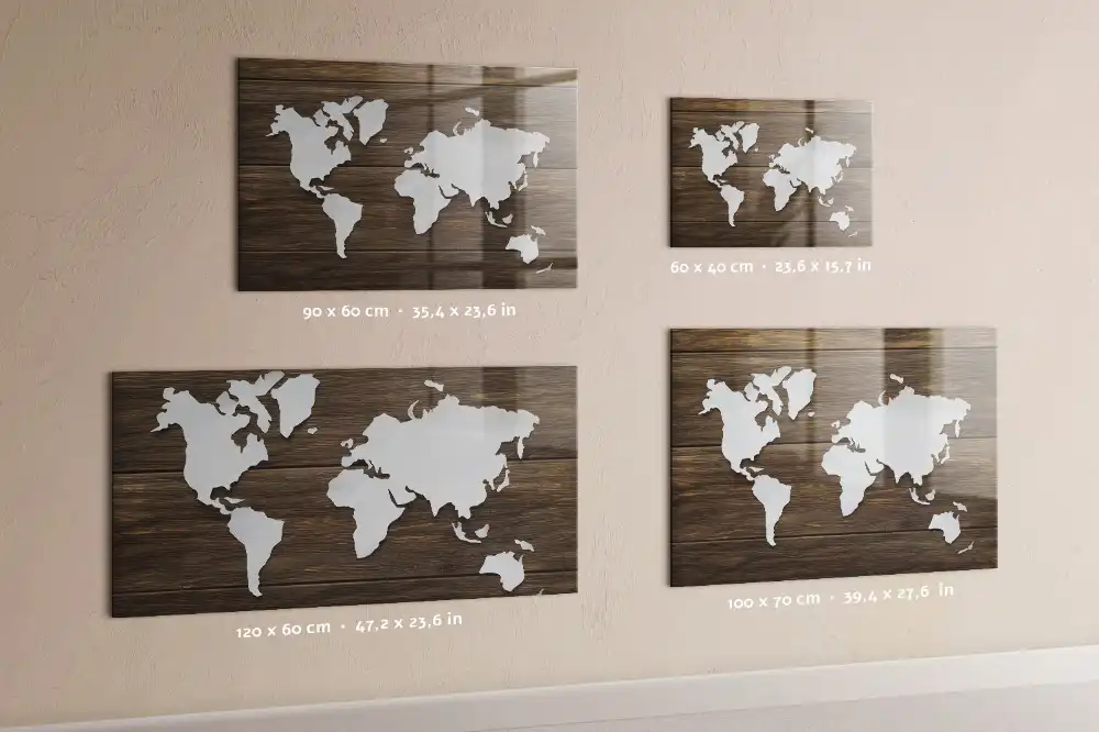 Szklana tablica magnetyczna drewniana mapa świata