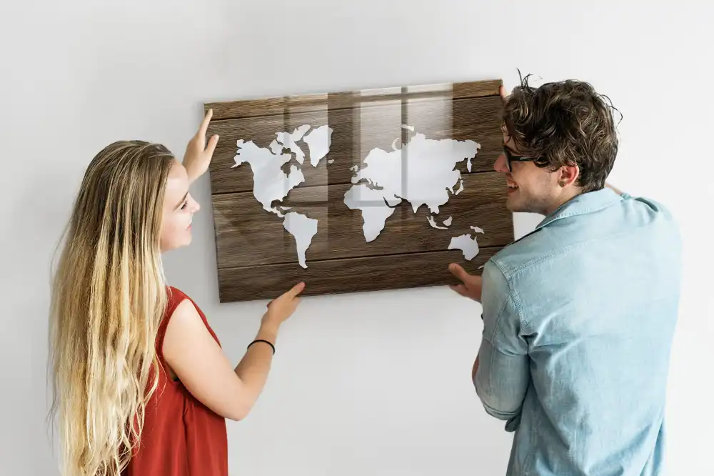 Szklana tablica magnetyczna drewniana mapa świata