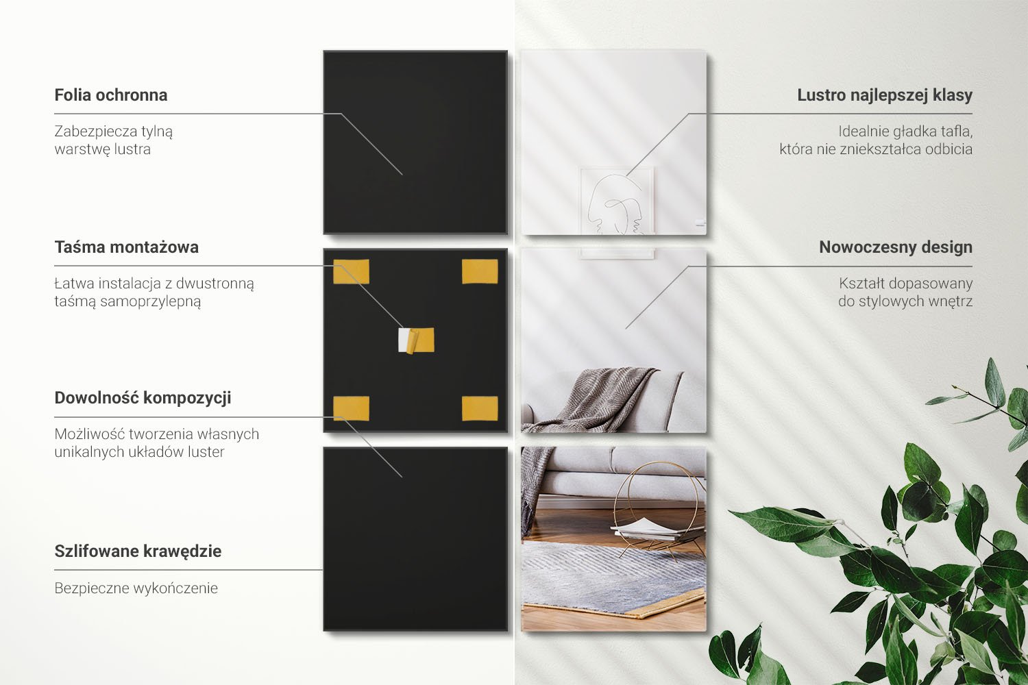 Infografika - zestaw lusterek kwadratowych