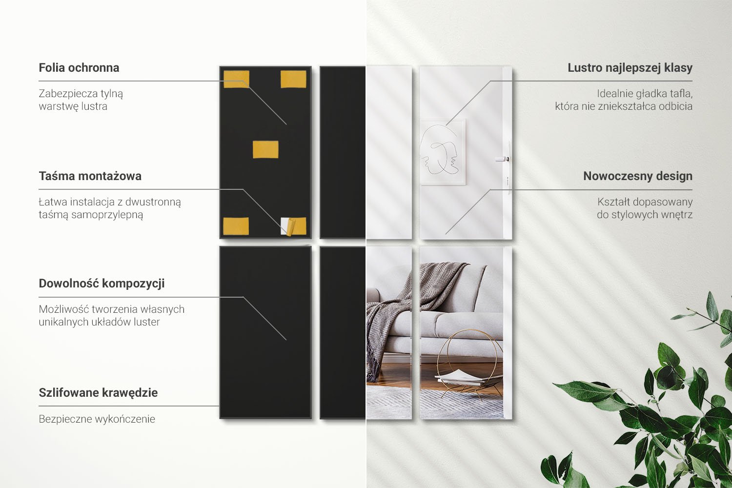 Infografika - zestaw lusterek prostokątnych